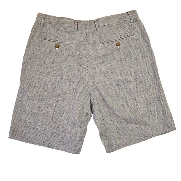 J.McLaughlin Flat Front Linen Shorts Men's Size 33 9in Blue White Stripe Preppy - Picture 2 of 8